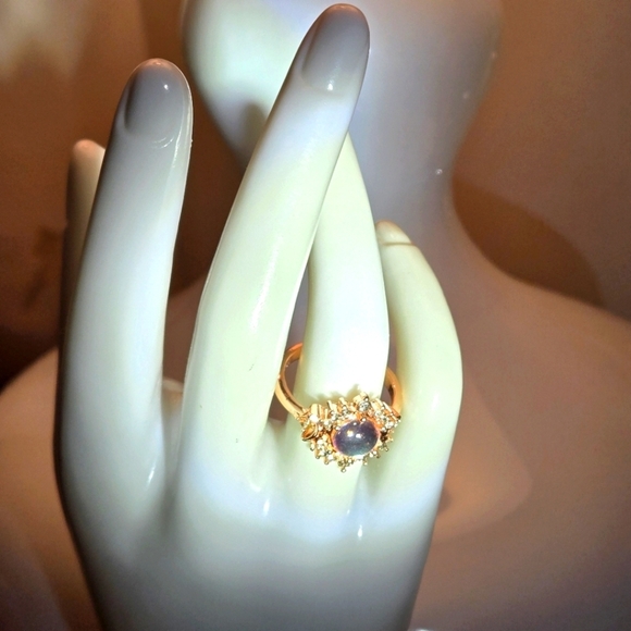 Triple Moon Goddess Ring w/ Synthetic Moonstone & Rhinestone Accents, size 9 - Picture 3 of 9